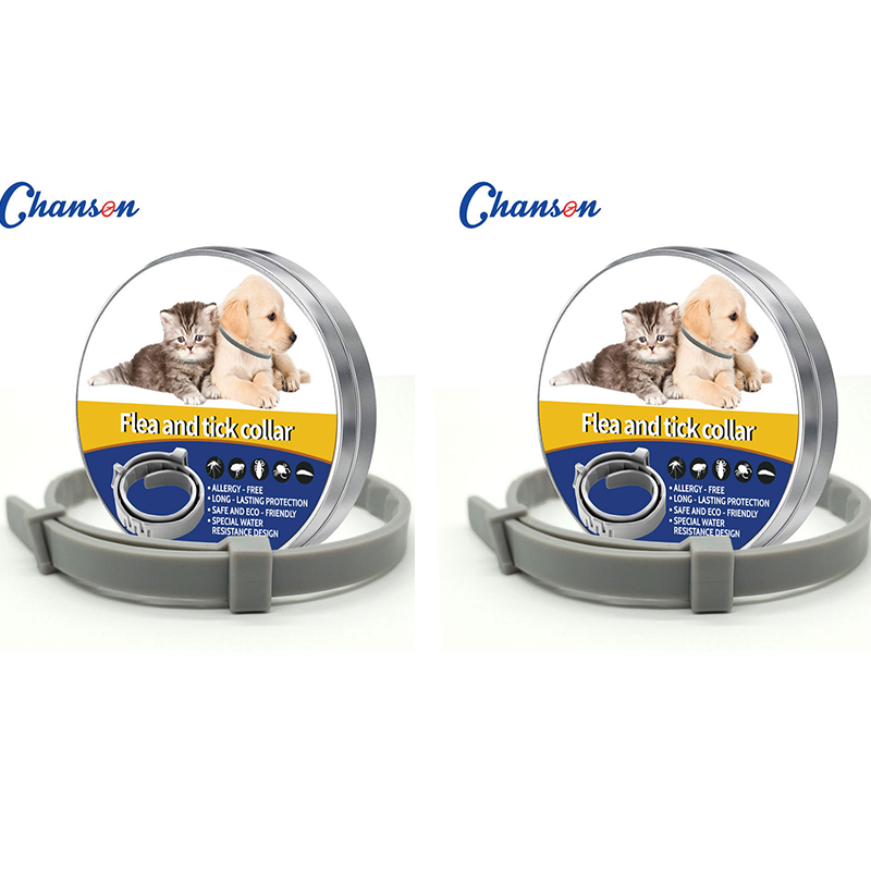 2-piece Grey 62cm Adjustable Flea and Tick Collar for Dogs and Cats - 8 Month Protection, Waterproof TPR Design with Safety Release - Repels Fleas, Ticks, and Mosquitoes for Small to Large Pets