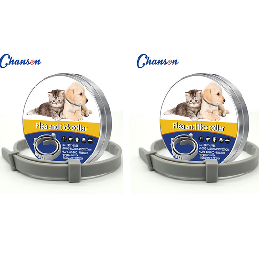 2-piece Grey 62cm Adjustable Flea and Tick Collar for Dogs and Cats - 8 Month Protection, Waterproof TPR Design with Safety Release - Repels Fleas, Ticks, and Mosquitoes for Small to Large Pets