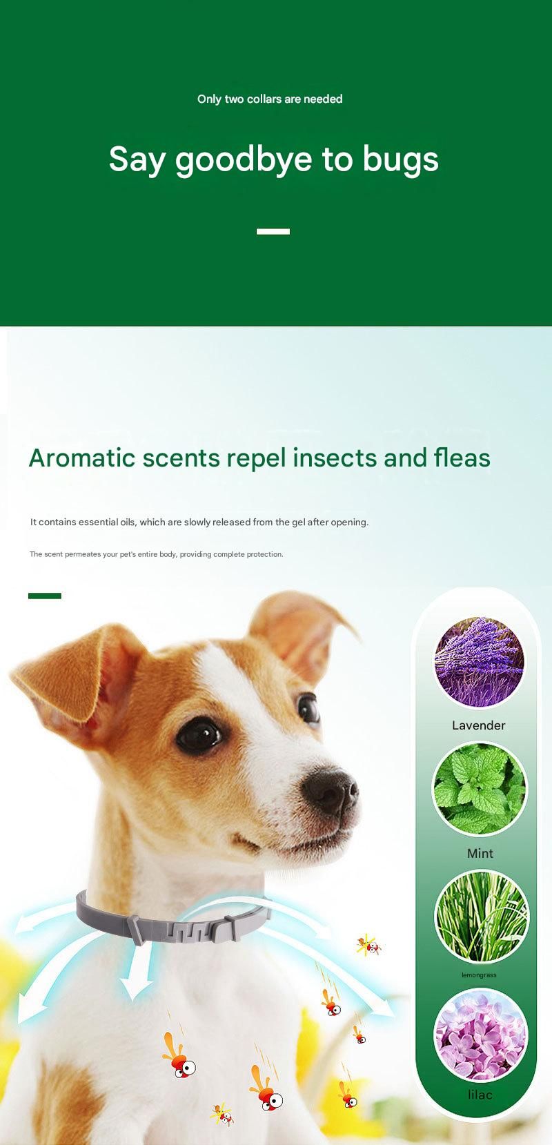 2-piece Grey 62cm Adjustable Flea and Tick Collar for Dogs and Cats - 8 Month Protection, Waterproof TPR Design with Safety Release - Repels Fleas, Ticks, and Mosquitoes for Small to Large Pets