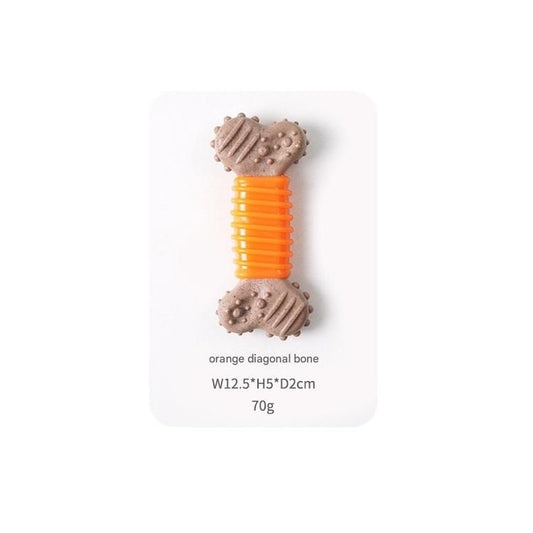 Orange Diagonal stripes Durable Dog Chew Toy - TPR Plastic Composite Bone for Small to Medium Dogs - Teeth Cleaning, Boredom Buster, Non-Toxic & Bite-Resistant Design for Puppies and Adult Dogs