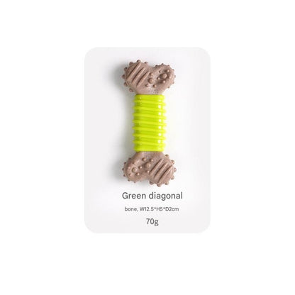 Green Diagonal stripes Durable Dog Chew Toy - TPR Plastic Composite Bone for Small to Medium Dogs - Teeth Cleaning, Boredom Buster, Non-Toxic & Bite-Resistant Design for Puppies and Adult Dogs
