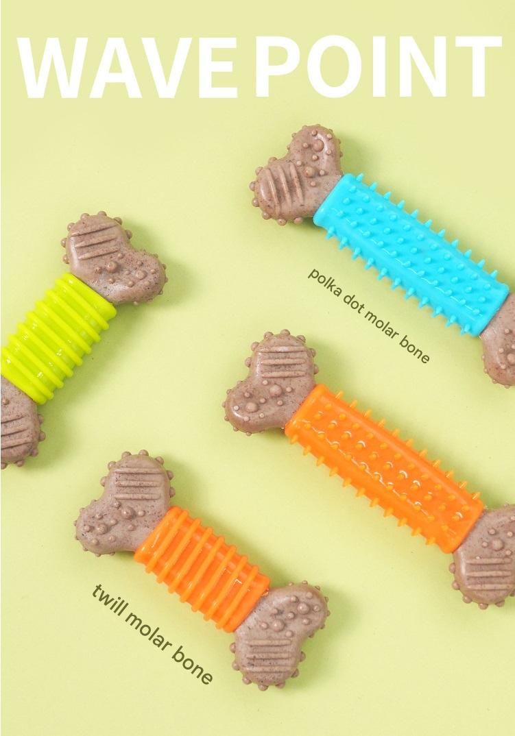 Green Diagonal stripes Durable Dog Chew Toy - TPR Plastic Composite Bone for Small to Medium Dogs - Teeth Cleaning, Boredom Buster, Non-Toxic & Bite-Resistant Design for Puppies and Adult Dogs
