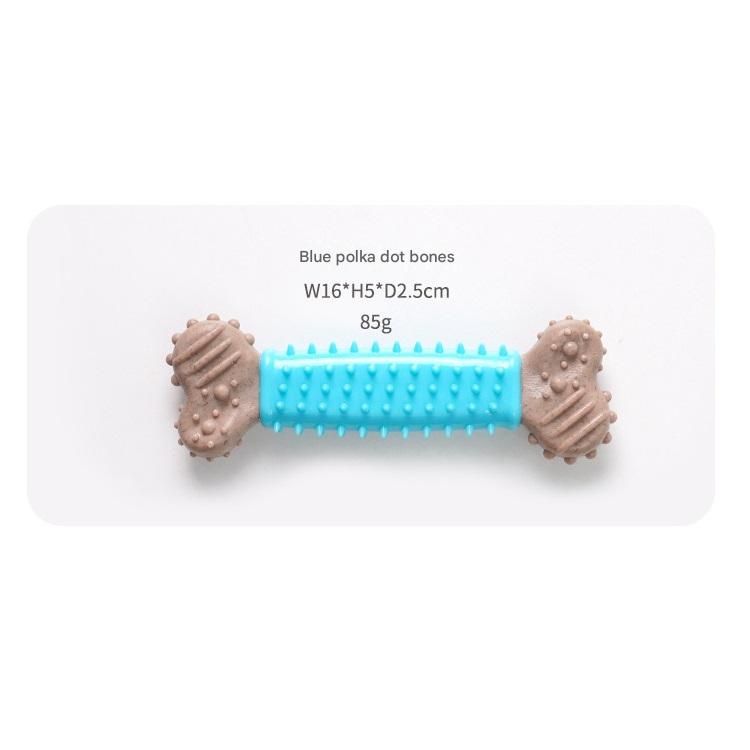 Blue Polka Dot Pattern Durable Dog Chew Toy - TPR Plastic Composite Bone for Small to Medium Dogs - Teeth Cleaning, Boredom Buster, Non-Toxic & Bite-Resistant Design for Puppies and Adult Dogs