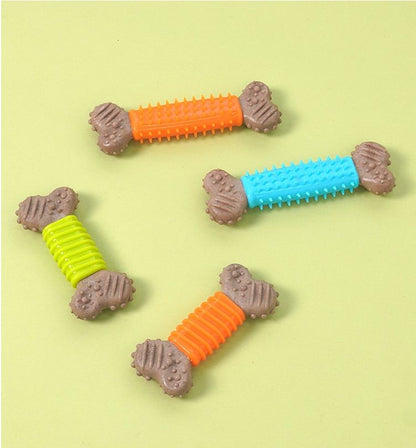 4-piece Polka Dot Pattern and Diagonal stripes Durable Dog Chew Toy - TPR Plastic Composite Bone for Small to Medium Dogs - Teeth Cleaning, Boredom Buster, Non-Toxic & Bite-Resistant Design for Puppies and Adult Dogs