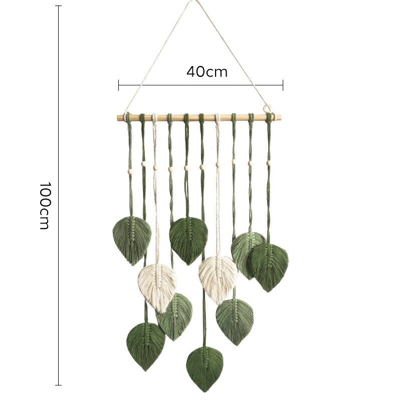 Green 40*100cm Handmade Macrame Leaf Wall Hanging - Cotton Boho Tapestry, Machine Washable,  - Nordic Style Decor for Bedroom, Living Room, Nursery