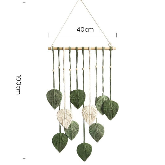 Green 40*100cm Handmade Macrame Leaf Wall Hanging - Cotton Boho Tapestry, Machine Washable,  - Nordic Style Decor for Bedroom, Living Room, Nursery