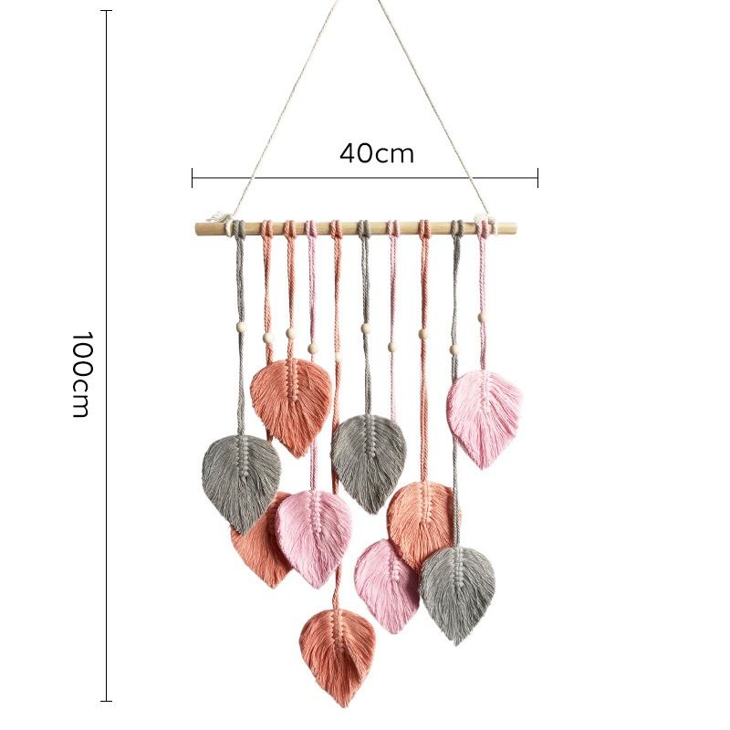 Pink 40*100cm Handmade Macrame Leaf Wall Hanging - Cotton Boho Tapestry, Machine Washable,  - Nordic Style Decor for Bedroom, Living Room, Nursery