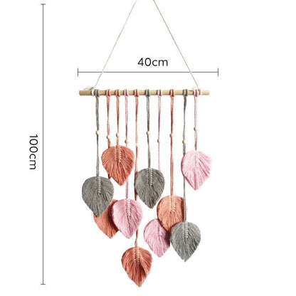 Pink 40*100cm Handmade Macrame Leaf Wall Hanging - Cotton Boho Tapestry, Machine Washable,  - Nordic Style Decor for Bedroom, Living Room, Nursery