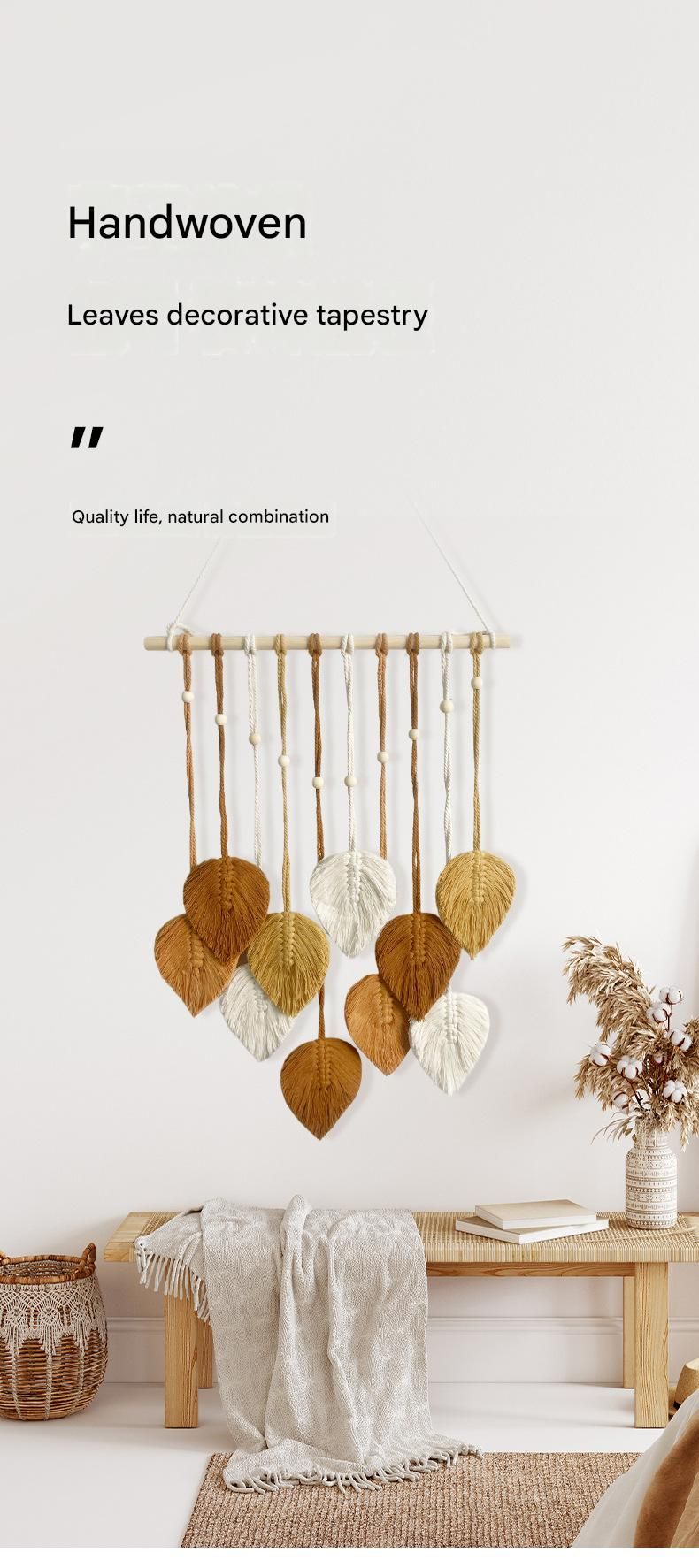 Pink 40*100cm Handmade Macrame Leaf Wall Hanging - Cotton Boho Tapestry, Machine Washable,  - Nordic Style Decor for Bedroom, Living Room, Nursery