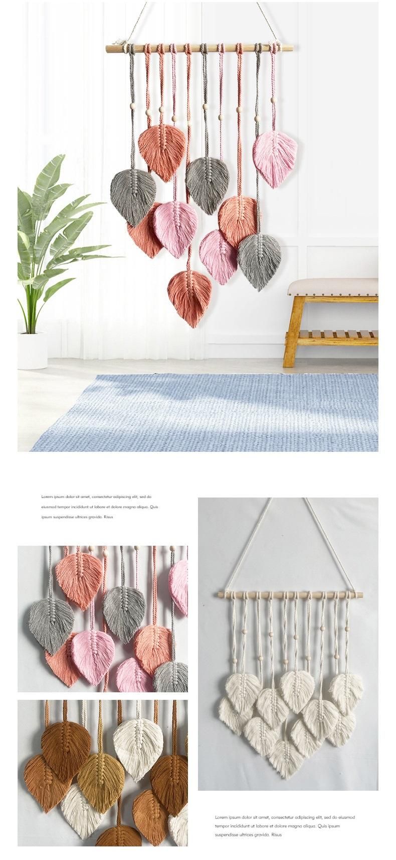 Pink 40*100cm Handmade Macrame Leaf Wall Hanging - Cotton Boho Tapestry, Machine Washable,  - Nordic Style Decor for Bedroom, Living Room, Nursery