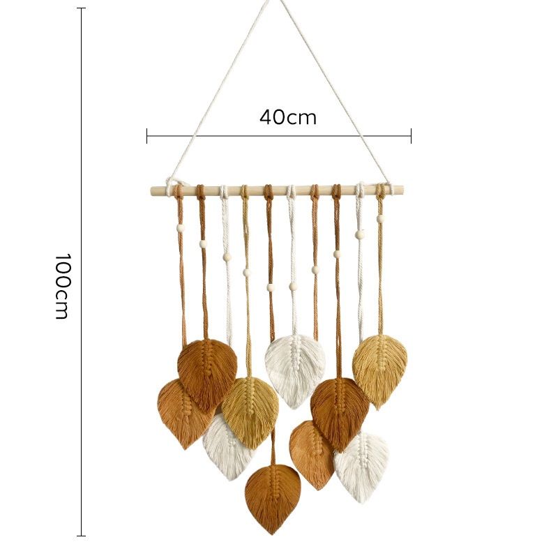Brown 40*100cm Handmade Macrame Leaf Wall Hanging - Cotton Boho Tapestry, Machine Washable,  - Nordic Style Decor for Bedroom, Living Room, Nursery