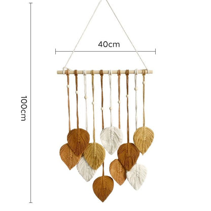 Brown 40*100cm Handmade Macrame Leaf Wall Hanging - Cotton Boho Tapestry, Machine Washable,  - Nordic Style Decor for Bedroom, Living Room, Nursery