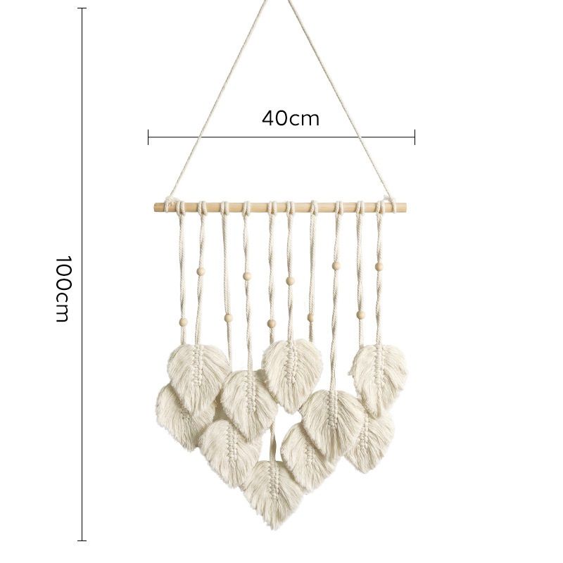 White 40*100cm Handmade Macrame Leaf Wall Hanging - Cotton Boho Tapestry, Machine Washable,  - Nordic Style Decor for Bedroom, Living Room, Nursery