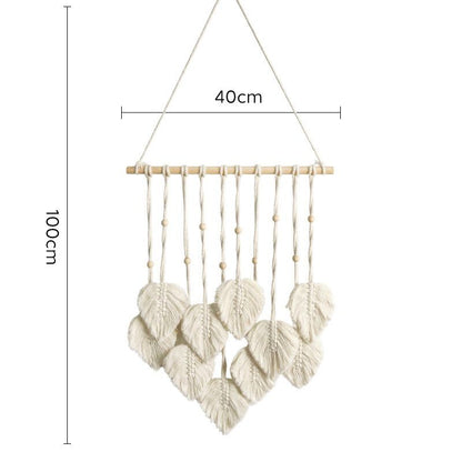 White 40*100cm Handmade Macrame Leaf Wall Hanging - Cotton Boho Tapestry, Machine Washable,  - Nordic Style Decor for Bedroom, Living Room, Nursery