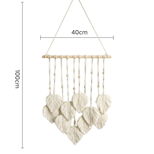 White 40*100cm Handmade Macrame Leaf Wall Hanging - Cotton Boho Tapestry, Machine Washable,  - Nordic Style Decor for Bedroom, Living Room, Nursery