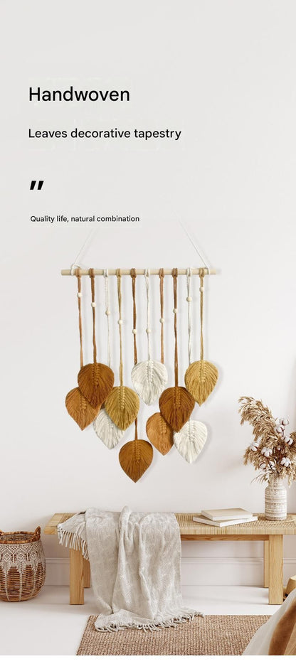 White 40*100cm Handmade Macrame Leaf Wall Hanging - Cotton Boho Tapestry, Machine Washable,  - Nordic Style Decor for Bedroom, Living Room, Nursery