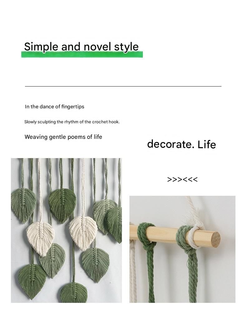 White 40*100cm Handmade Macrame Leaf Wall Hanging - Cotton Boho Tapestry, Machine Washable,  - Nordic Style Decor for Bedroom, Living Room, Nursery