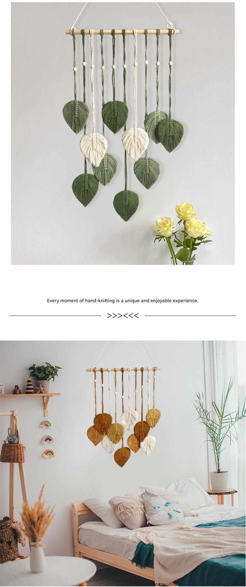 White 40*100cm Handmade Macrame Leaf Wall Hanging - Cotton Boho Tapestry, Machine Washable,  - Nordic Style Decor for Bedroom, Living Room, Nursery