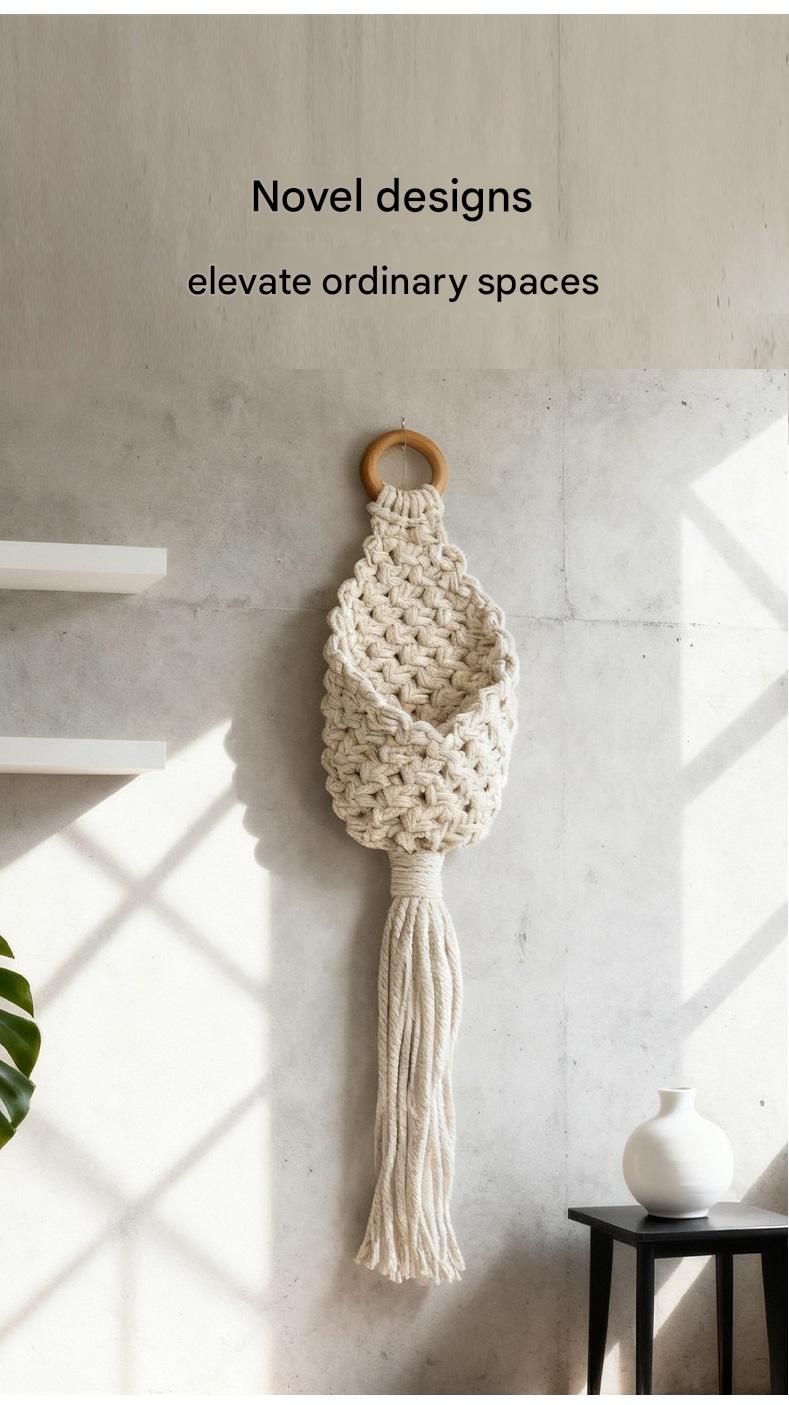 White Macrame Hanging Plant Holder - Cotton Rope Wall Basket, Bohemian Style Decor for Indoor Plants - Space Saving & Multi Scene Use