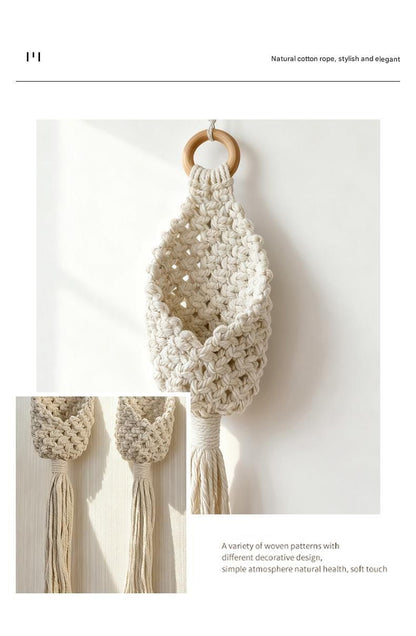 White Macrame Hanging Plant Holder - Cotton Rope Wall Basket, Bohemian Style Decor for Indoor Plants - Space Saving & Multi Scene Use