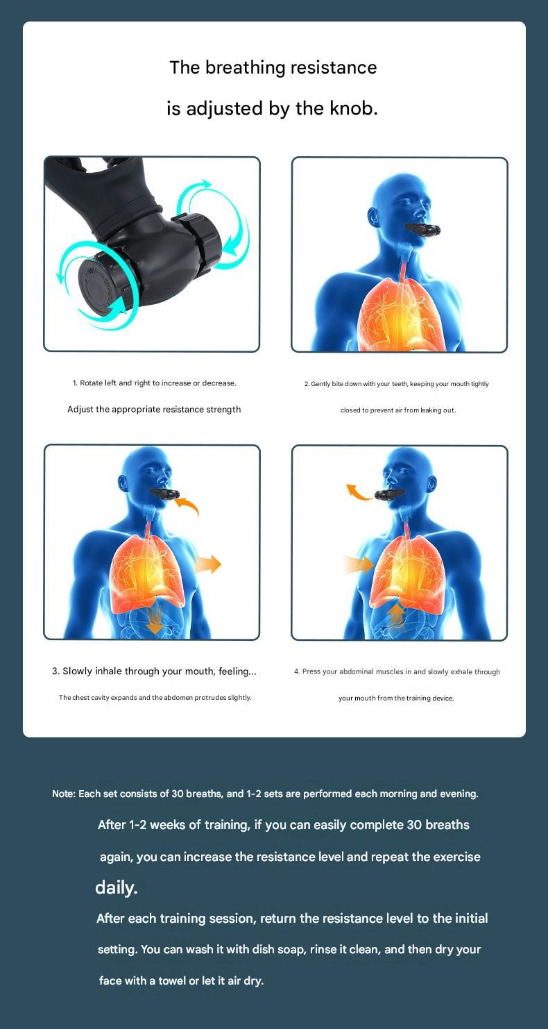 Black Portable Breathing Resistance Trainer - Medical-Grade Silicone & ABS, Adjustable Dual-Channel Respiratory Exercise Device- For Lung Capacity, Diaphragm Strength & Endurance Training