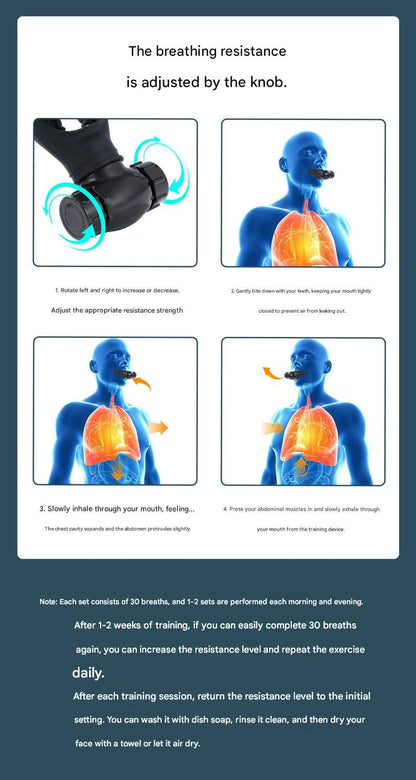 Black Portable Breathing Resistance Trainer - Medical-Grade Silicone & ABS, Adjustable Dual-Channel Respiratory Exercise Device- For Lung Capacity, Diaphragm Strength & Endurance Training