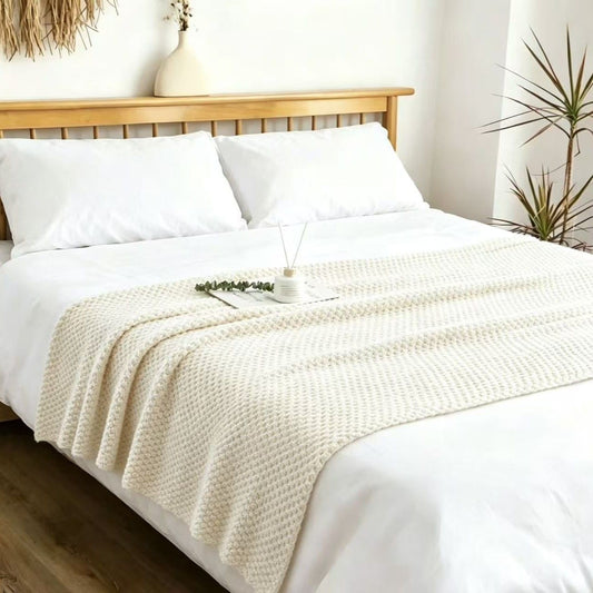 Off-white 110*150cm Nordic Style Tassel Knit Throw Blanket - Soft Polyester Sofa Blanket with Pineapple Texture - Breathable & Lightweight for Office, Couch, Travel - Boho Chic Home Decor