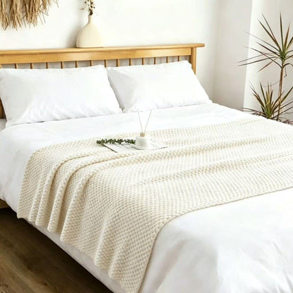 Off-white 150*200cm Nordic Style Tassel Knit Throw Blanket - Soft Polyester Sofa Blanket with Pineapple Texture - Breathable & Lightweight for Office, Couch, Travel - Boho Chic Home Decor