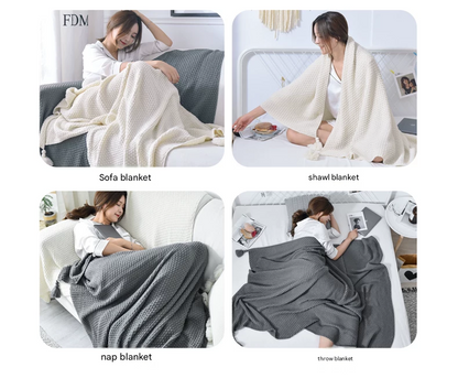 Off-white 150*200cm Nordic Style Tassel Knit Throw Blanket - Soft Polyester Sofa Blanket with Pineapple Texture - Breathable & Lightweight for Office, Couch, Travel - Boho Chic Home Decor