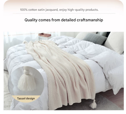 Black 1130*170cm Nordic Style Tassel Knit Throw Blanket - Soft Polyester Sofa Blanket with Pineapple Texture - Breathable & Lightweight for Office, Couch, Travel - Boho Chic Home Decor