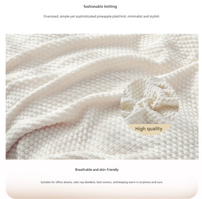 Pink 1130*170cm Nordic Style Tassel Knit Throw Blanket - Soft Polyester Sofa Blanket with Pineapple Texture - Breathable & Lightweight for Office, Couch, Travel - Boho Chic Home Decor