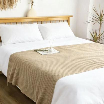 Khaki 110*150cm Nordic Style Tassel Knit Throw Blanket - Soft Polyester Sofa Blanket with Pineapple Texture - Breathable & Lightweight for Office, Couch, Travel - Boho Chic Home Decor