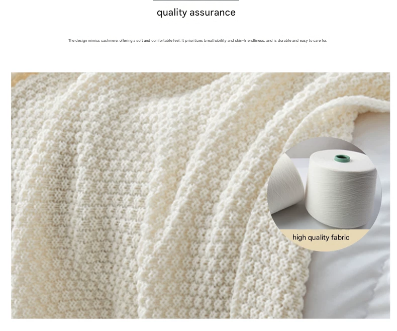 Khaki 1130*170cm Nordic Style Tassel Knit Throw Blanket - Soft Polyester Sofa Blanket with Pineapple Texture - Breathable & Lightweight for Office, Couch, Travel - Boho Chic Home Decor