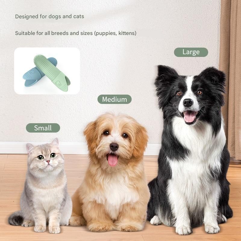 Green Silicone Pet Finger Toothbrush for Cats and Dogs - Soft Dental Care Brush for Teeth Cleaning, Plaque Removal, and Oral Hygiene - Ideal for Small, Medium, and Large Breeds
