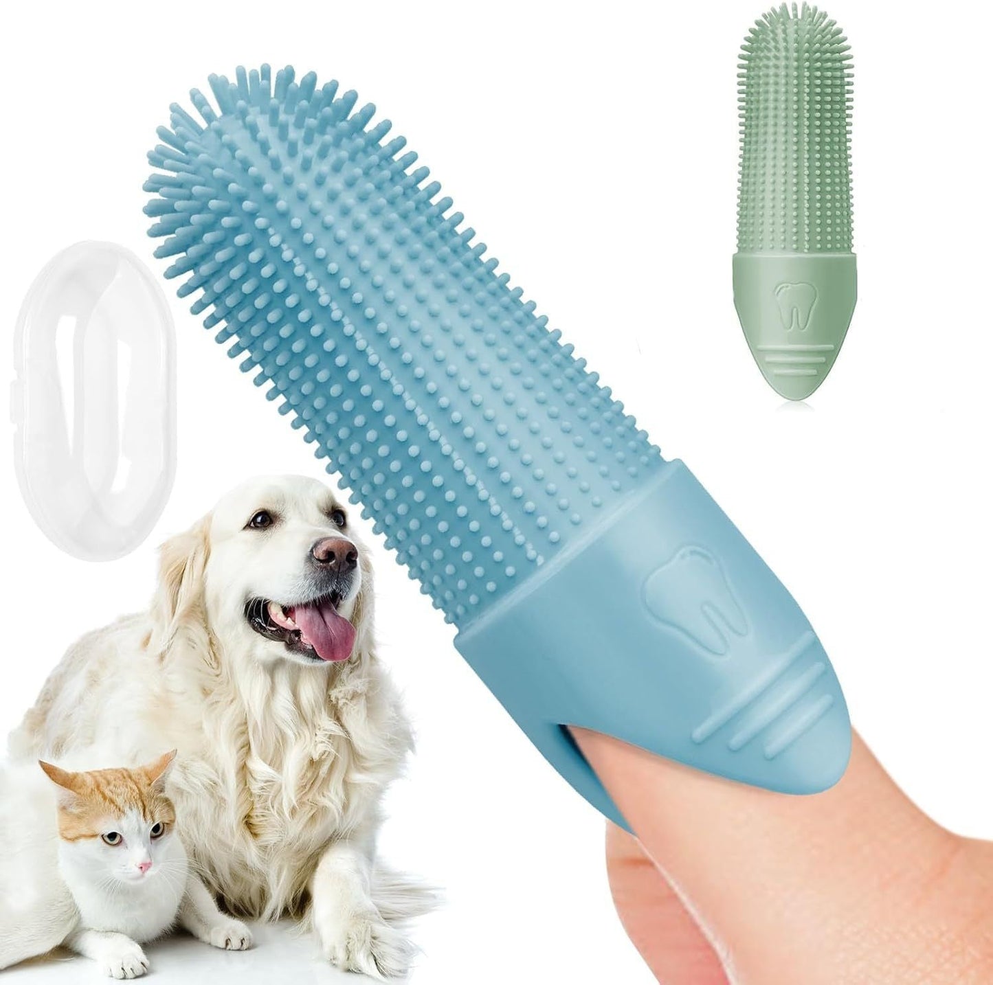 Green Silicone Pet Finger Toothbrush for Cats and Dogs - Soft Dental Care Brush for Teeth Cleaning, Plaque Removal, and Oral Hygiene - Ideal for Small, Medium, and Large Breeds