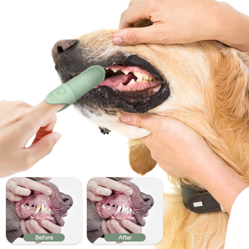Yellow Silicone Pet Finger Toothbrush for Cats and Dogs - Soft Dental Care Brush for Teeth Cleaning, Plaque Removal, and Oral Hygiene - Ideal for Small, Medium, and Large Breeds