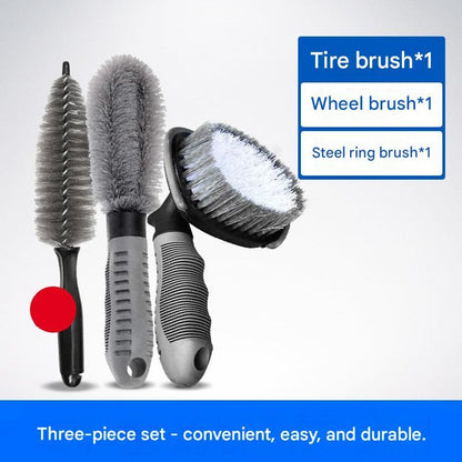 3-piece Car Tyre and Wheel Rim Cleaning Brush - Heavy Duty PP Bristles, Ergonomic L-Shaped Handle, Durable PVC/TPR Construction - Essential Auto Detailing Tool for Deep Cleaning Tyres and Alloy Rims