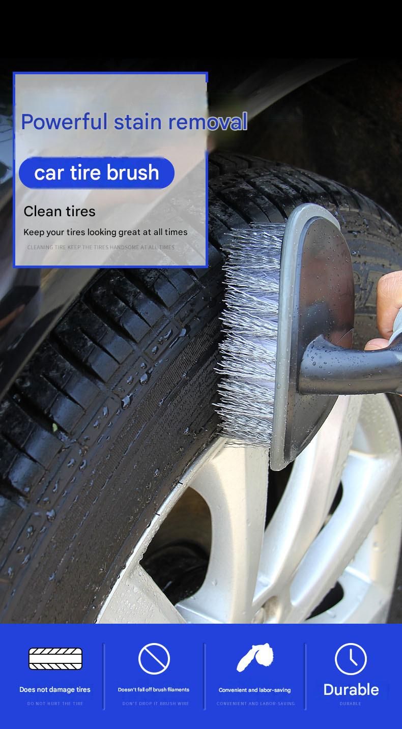 3-piece Car Tyre and Wheel Rim Cleaning Brush - Heavy Duty PP Bristles, Ergonomic L-Shaped Handle, Durable PVC/TPR Construction - Essential Auto Detailing Tool for Deep Cleaning Tyres and Alloy Rims