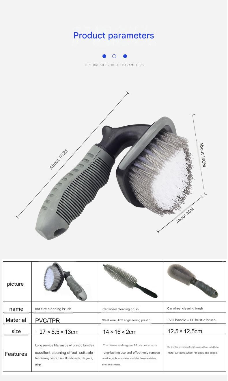 3-piece Car Tyre and Wheel Rim Cleaning Brush - Heavy Duty PP Bristles, Ergonomic L-Shaped Handle, Durable PVC/TPR Construction - Essential Auto Detailing Tool for Deep Cleaning Tyres and Alloy Rims