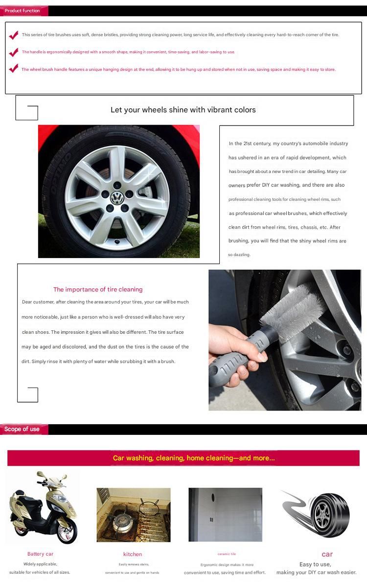 3-piece Car Tyre and Wheel Rim Cleaning Brush - Heavy Duty PP Bristles, Ergonomic L-Shaped Handle, Durable PVC/TPR Construction - Essential Auto Detailing Tool for Deep Cleaning Tyres and Alloy Rims