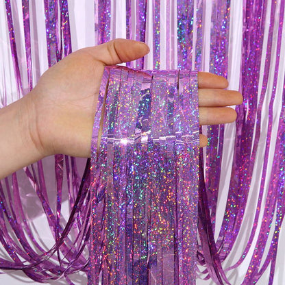 5-piece Pink Laser Tinsel Foil Fringe Curtain - 1*1m Metallic Party Streamer Backdrop for Birthday, Wedding, Christmas, New Year & Event Decoration - Shimmering Photo Booth & Doorway Prop