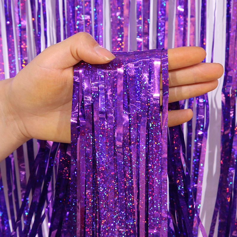 5-piece Purple Laser Tinsel Foil Fringe Curtain - 1*1m Metallic Party Streamer Backdrop for Birthday, Wedding, Christmas, New Year & Event Decoration - Shimmering Photo Booth & Doorway Prop