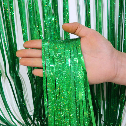 5-piece Green Laser Tinsel Foil Fringe Curtain - 1*1m Metallic Party Streamer Backdrop for Birthday, Wedding, Christmas, New Year & Event Decoration - Shimmering Photo Booth & Doorway Prop