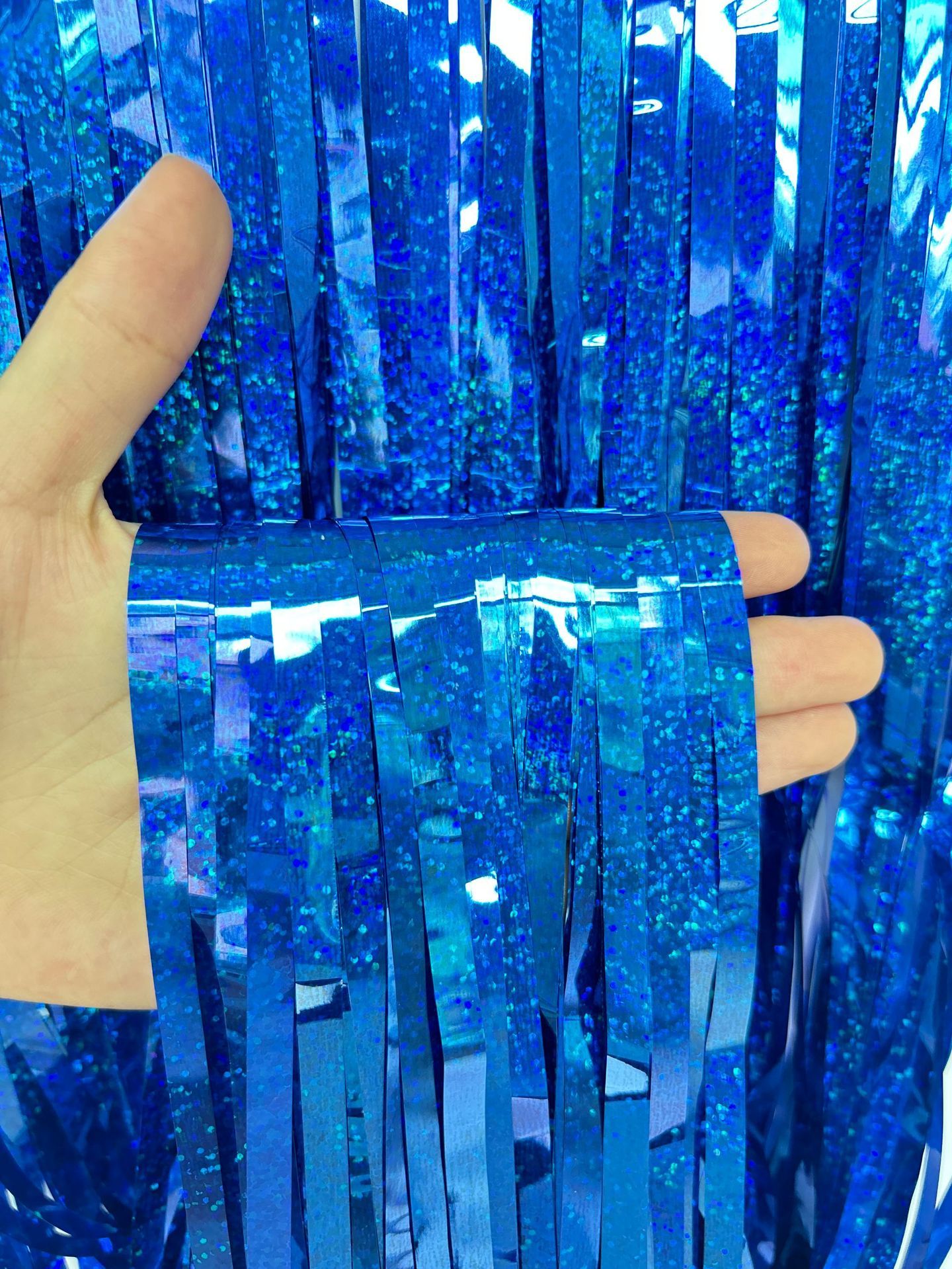 5-piece Dark blue Laser Tinsel Foil Fringe Curtain - 1*1m Metallic Party Streamer Backdrop for Birthday, Wedding, Christmas, New Year & Event Decoration - Shimmering Photo Booth & Doorway Prop
