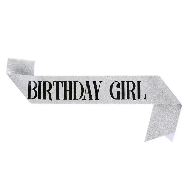 2-piece Golden and Silvery Birthday Girl Tiara and Sash Set - Elegant Rhinestone Alloy Crown with , Glitter "BIRTHDAY GIRL" Sash & Safety Pin - Perfect Princess Party Accessory for Women and Girls