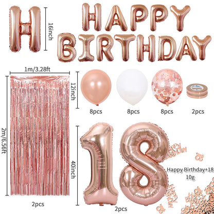Rose Gold 18th Birthday Balloon Decoration Set - Foil Number Balloons, Happy Birthday Letter Banner, Tassel Curtain, Confetti Balloons, Latex Balloons & Tape - Complete Party Decor Kit for 18th, 21st, 30th  Birthdays