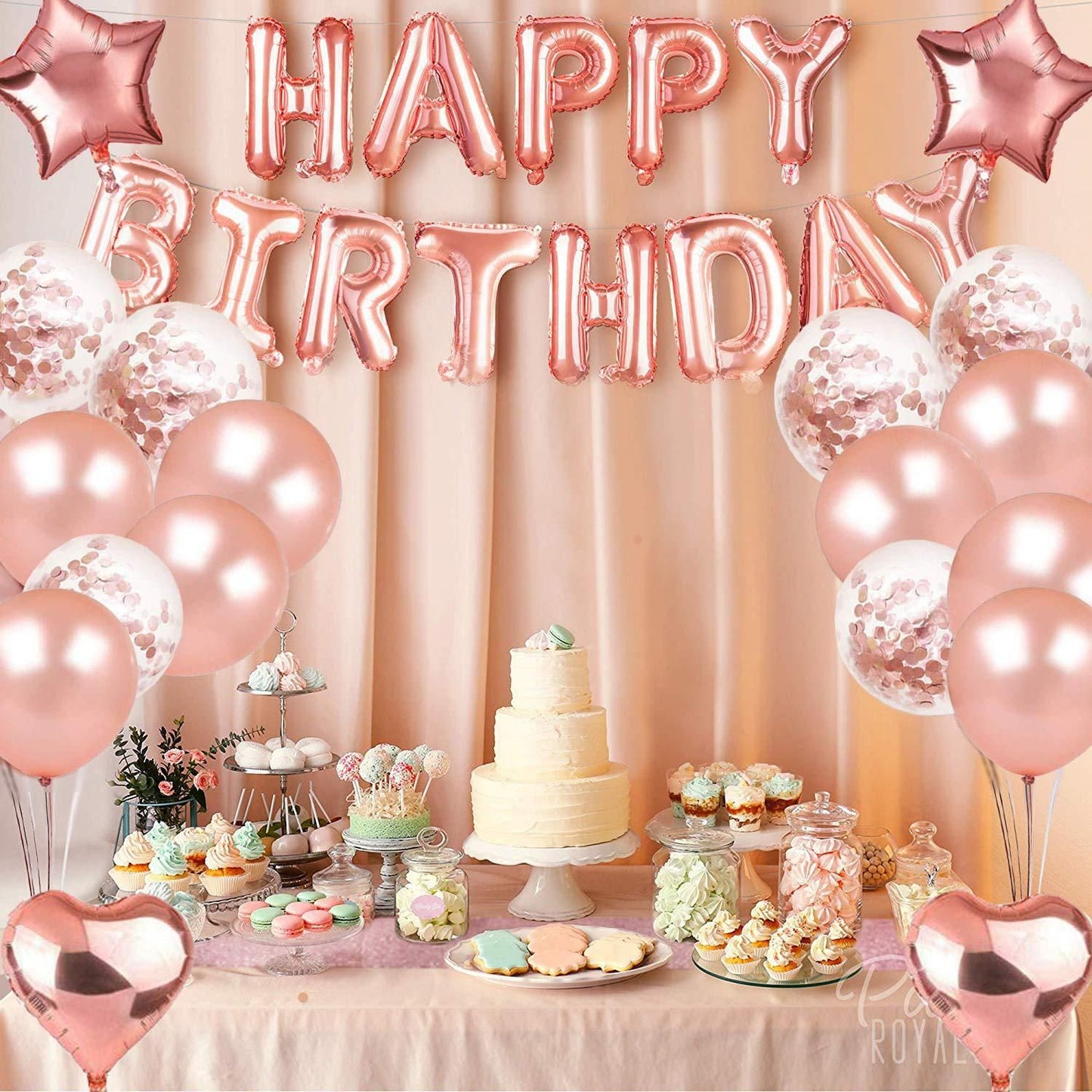 Rose Gold 30th Birthday Balloon Decoration Set - Foil Number Balloons, Happy Birthday Letter Banner, Tassel Curtain, Confetti Balloons, Latex Balloons & Tape - Complete Party Decor Kit for 18th, 21st, 30th  Birthdays