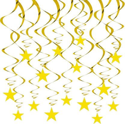 30-Piece Set for Golden Star Spiral Hanging Decorations - Kids Birthday, Wedding, Graduation, and Party Ceiling Decoration - Festive Swirl Streamers, Easy Hang Party Supplies