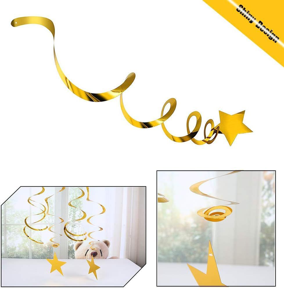 30-Piece Set for Silvery Star Spiral Hanging Decorations - Kids Birthday, Wedding, Graduation, and Party Ceiling Decoration - Festive Swirl Streamers, Easy Hang Party Supplies