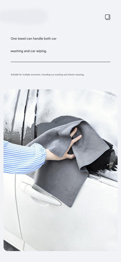 30*60 cm Grey Coral Fleece & Suede Microfiber Cloth Double-Sided Car Wash Towel  , 5X Water Absorption, Scratch-Free & Lint-Free, 360Â° Stitched Edge for Car Detailing, Glass, Home Cleaning - Multi-Purpose Auto Care Cloth